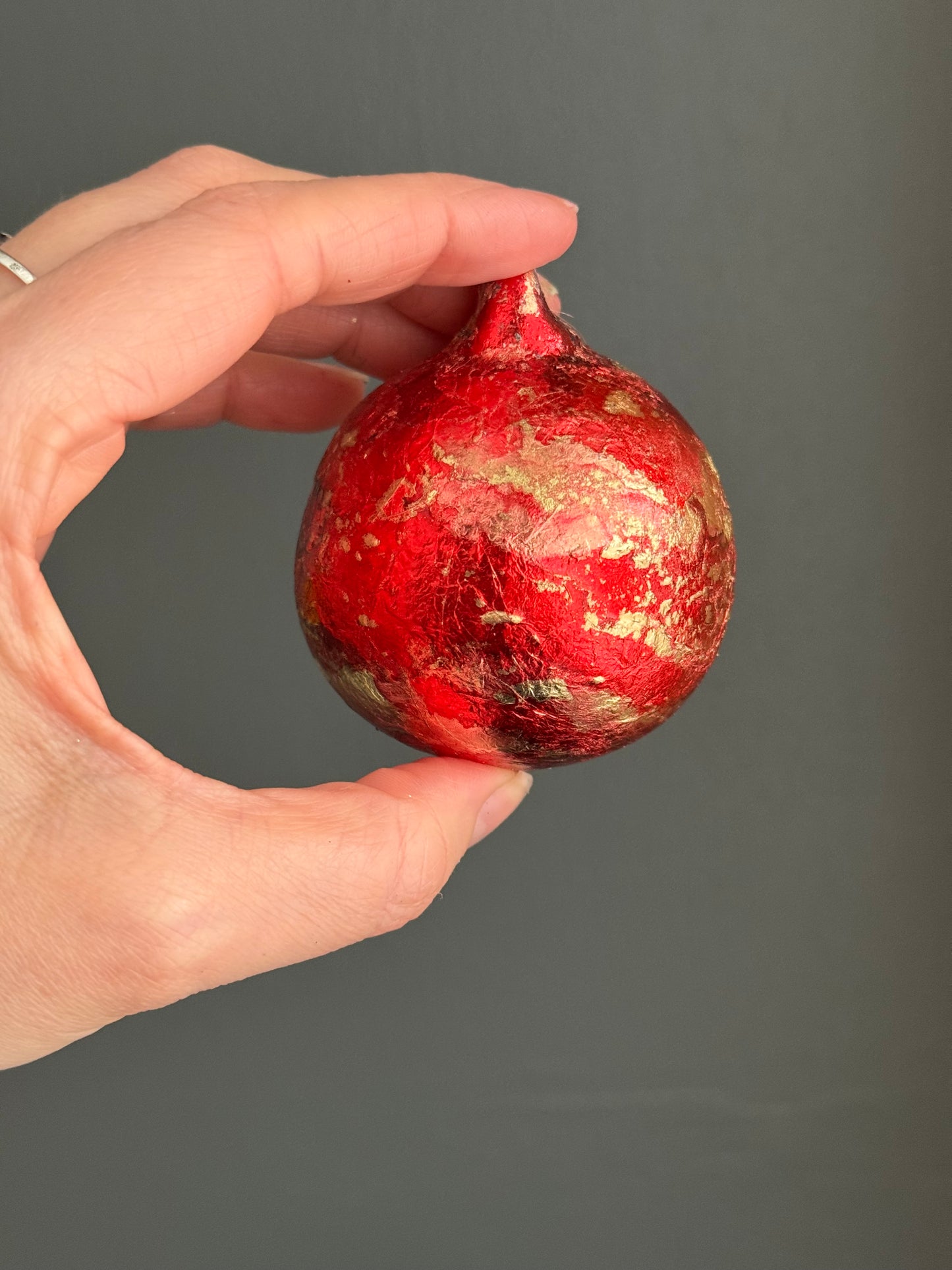 Christmas Bauble red and gold leaf and paint