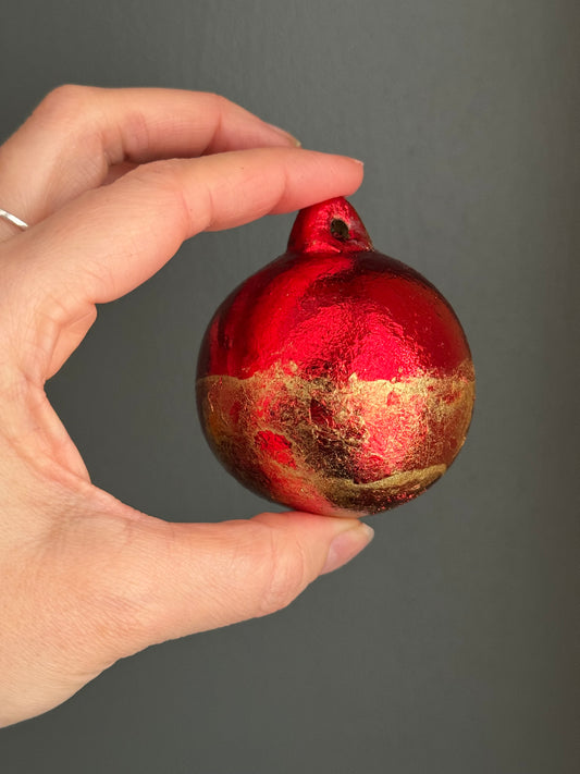 Christmas Bauble red and gold leaf and paint band