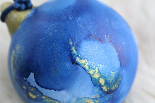 Blue and Gold hand painted Christmas bauble