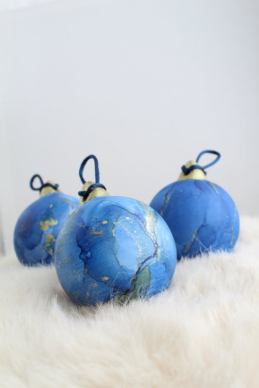Blue and Gold hand painted Christmas bauble