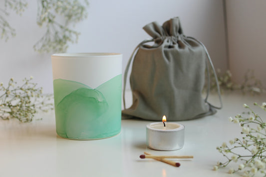 Green painted glass pot