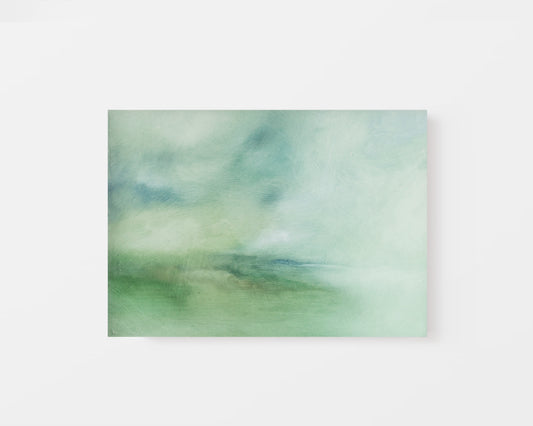 Abstract green and blue landscape on a white background by christina sadler