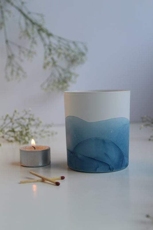 Blue hand painted glass pot