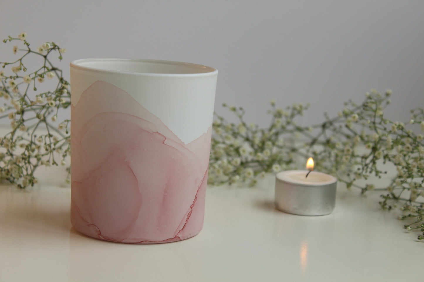 Blush pink painted glass pot