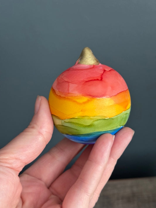 Rainbow hand painted Christmas bauble