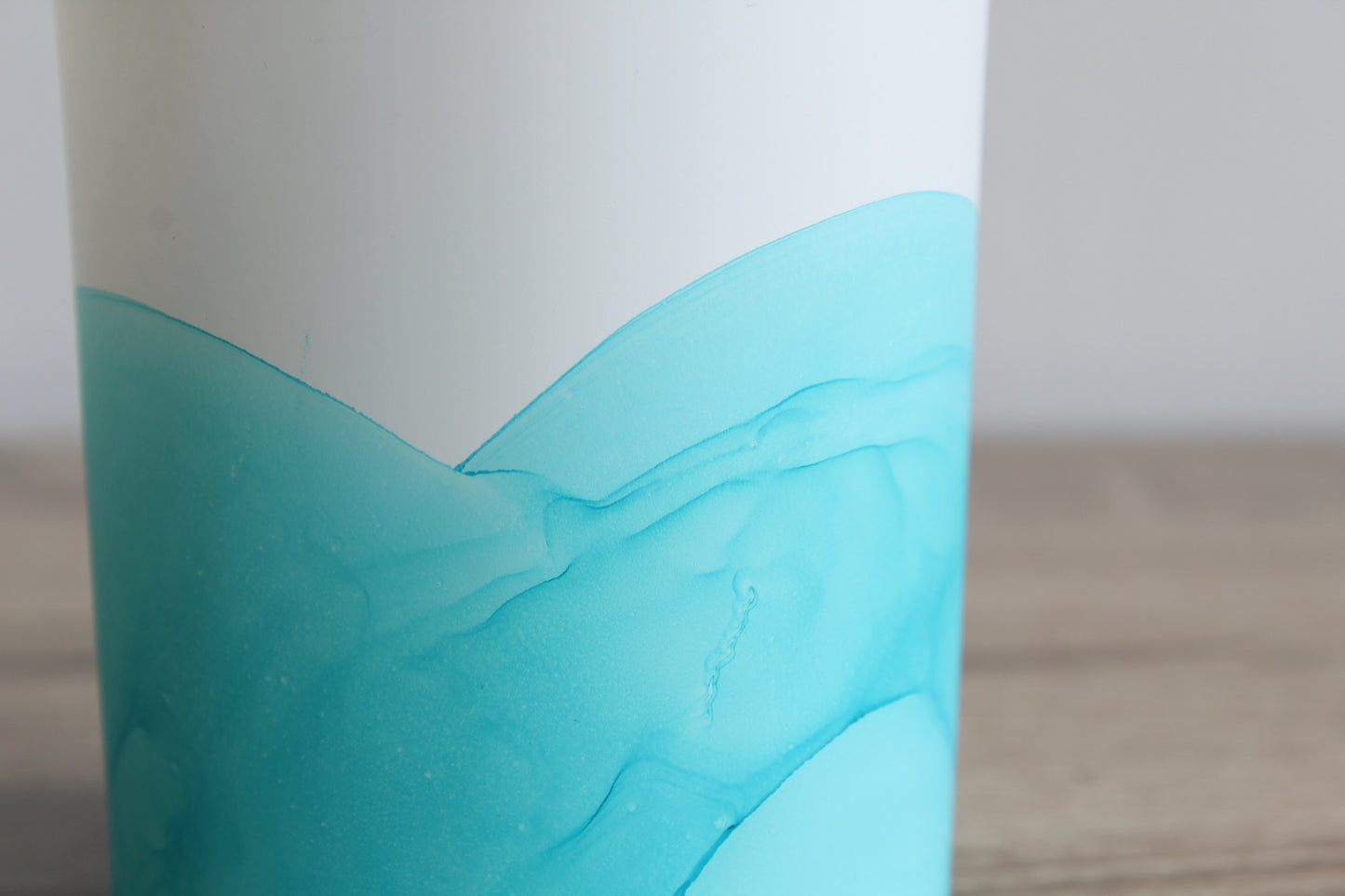 Teal hand painted glass pot