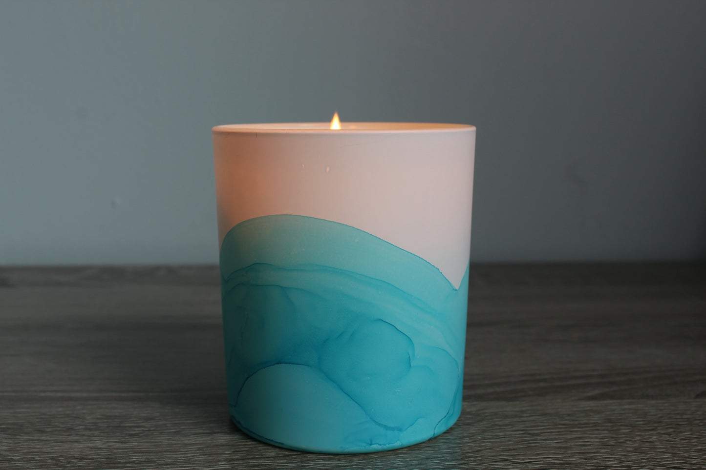 Teal hand painted glass pot