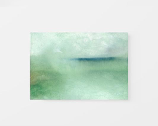 Abstract landscape with green and blue hues on a light background