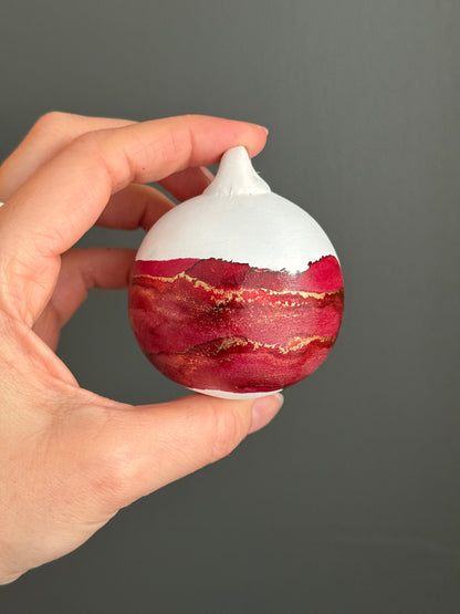 Hand painted Christmas Bauble red and gold band