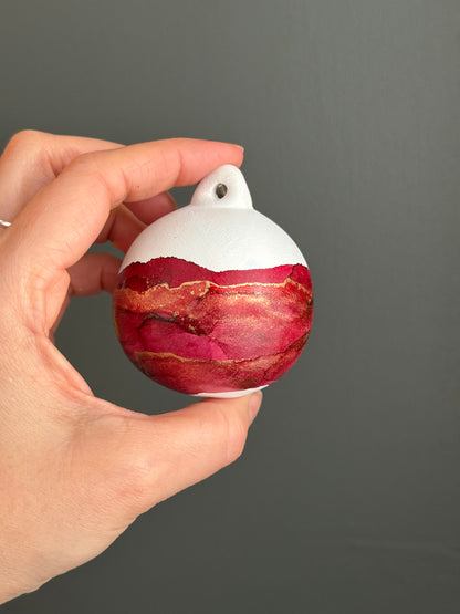 Hand painted Christmas Bauble red and gold band