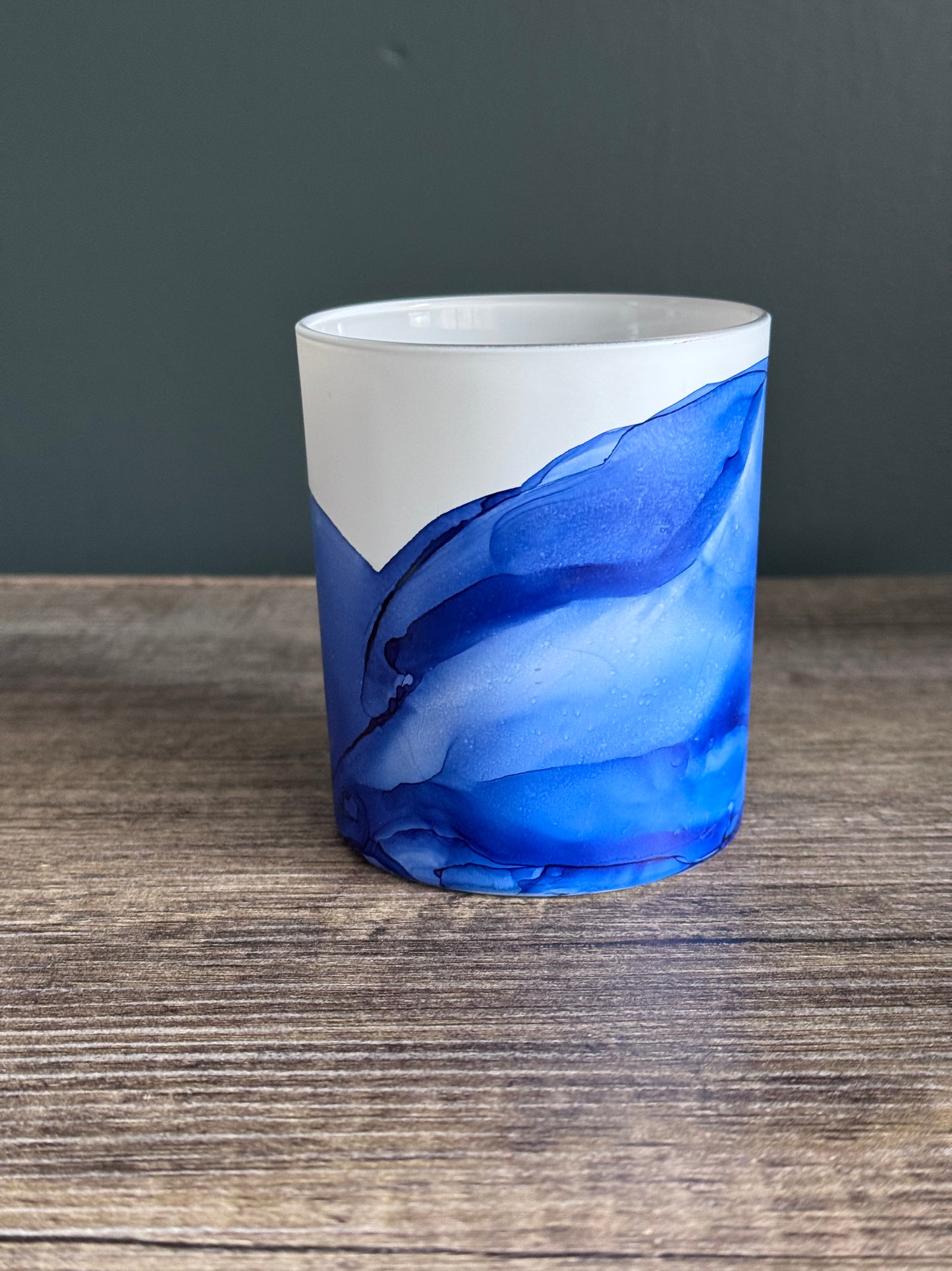 Blue hand painted glass pot