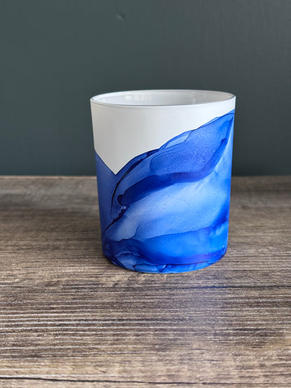 Blue hand painted glass pot