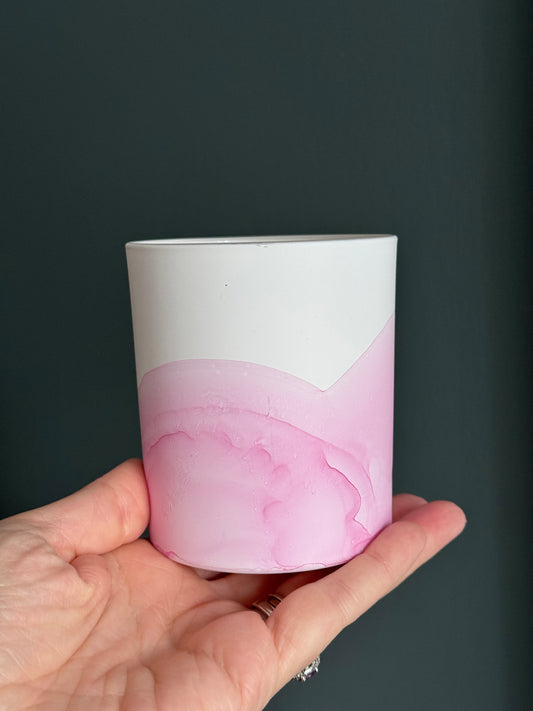 Bright pink painted glass pot