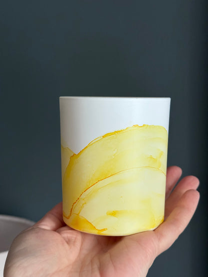 Yellow painted glass pot