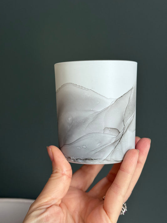 Grey hand painted glass pot