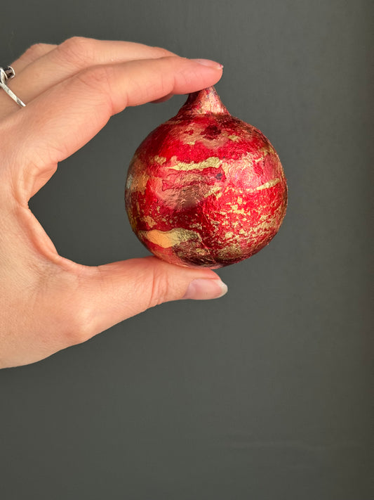 Christmas Bauble red and gold leaf and paint