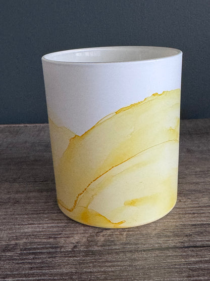 Yellow painted glass pot
