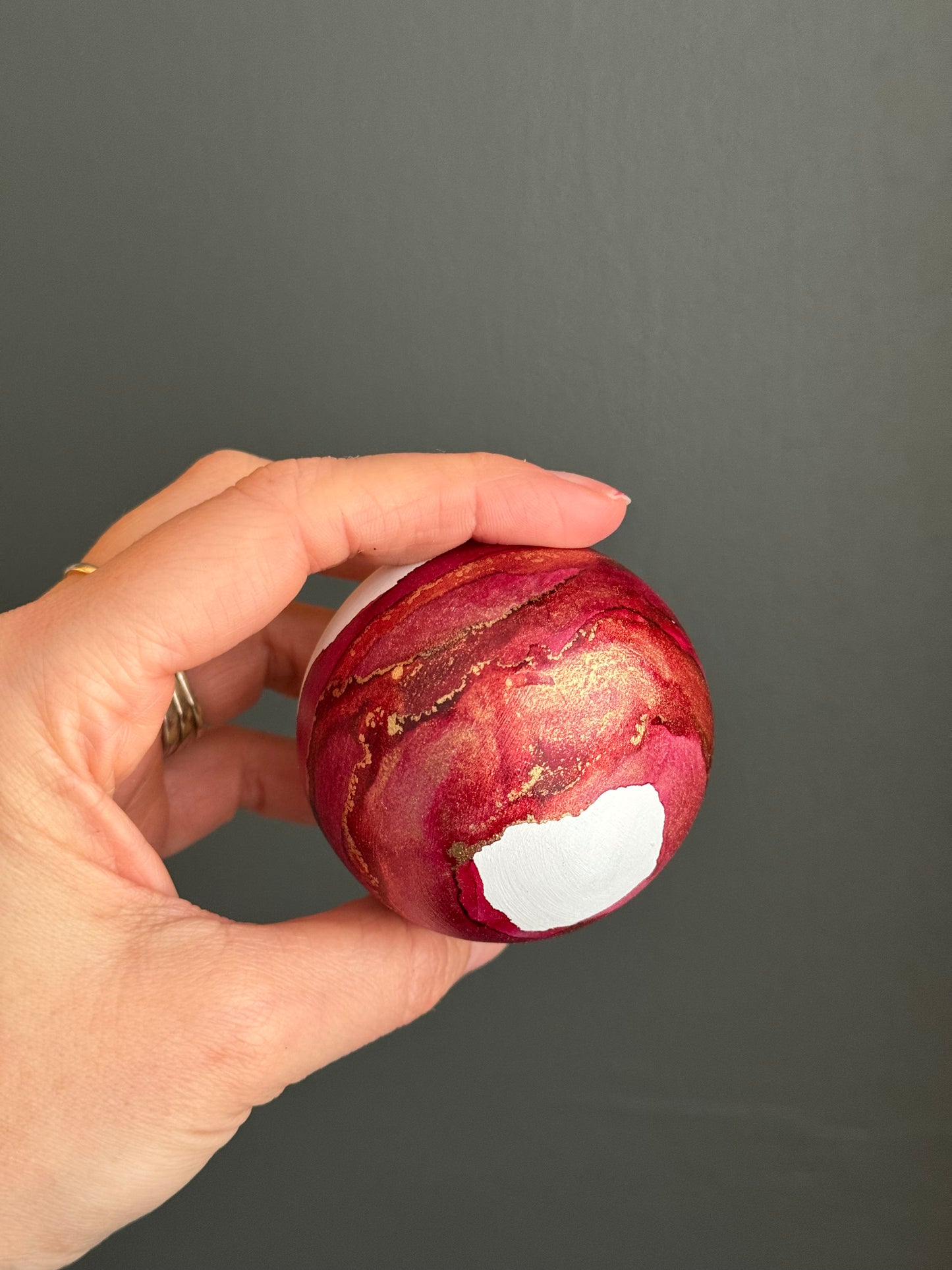 Hand painted Christmas Bauble red and gold band