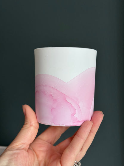 Bright pink painted glass pot