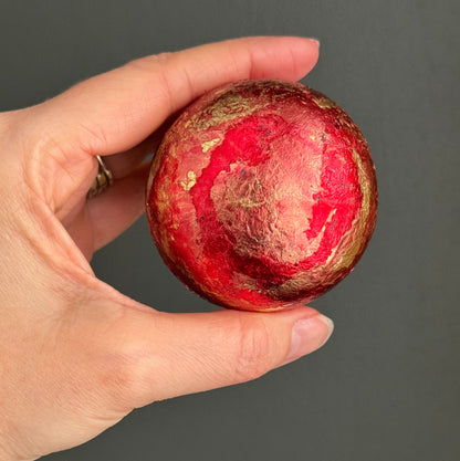 Christmas Bauble red and gold leaf and paint