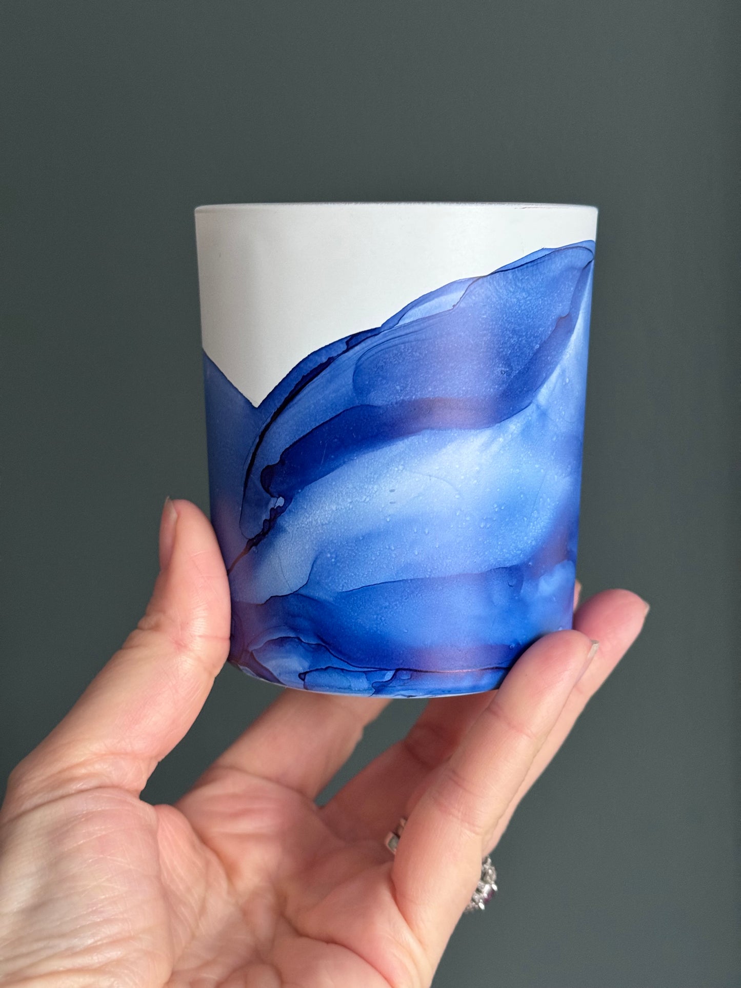 Blue hand painted glass pot