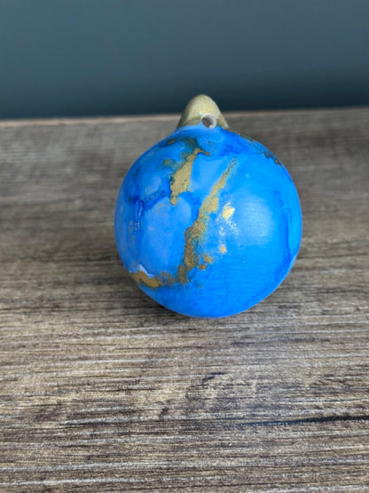 Blue and Gold hand painted Christmas bauble