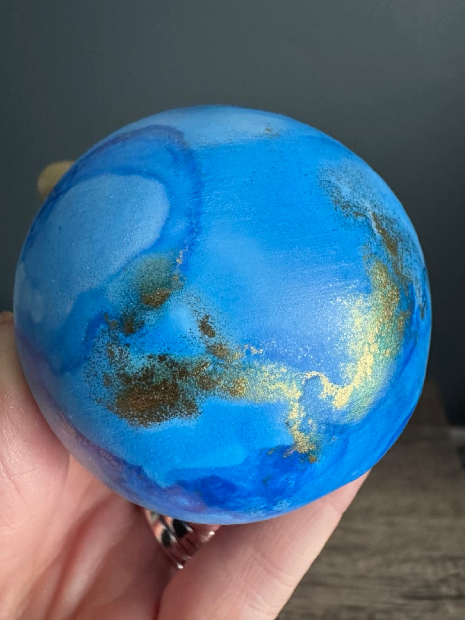 Blue and Gold hand painted Christmas bauble