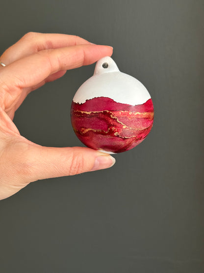 Hand painted Christmas Bauble red and gold band
