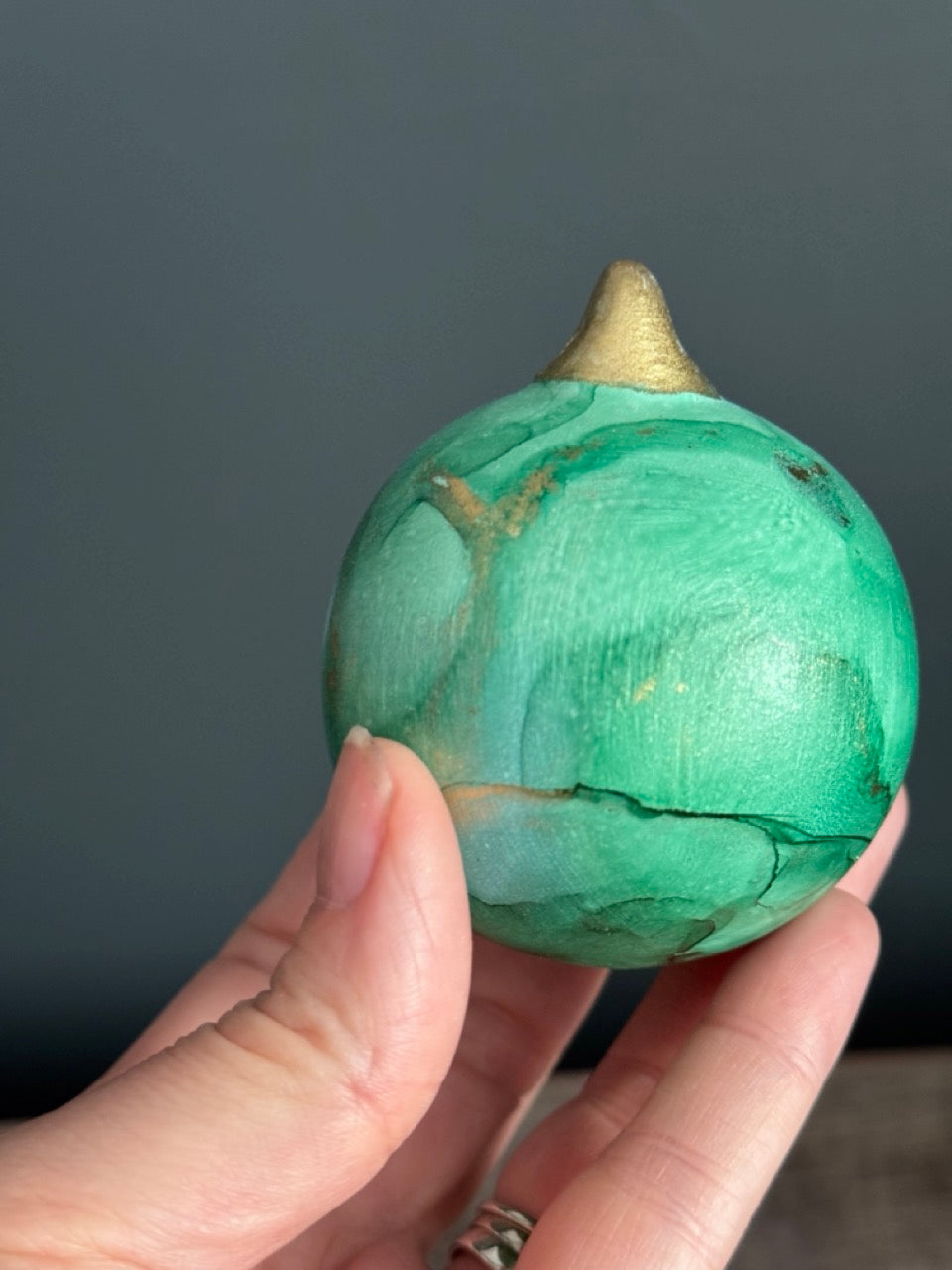 Green Hand painted Christmas Bauble